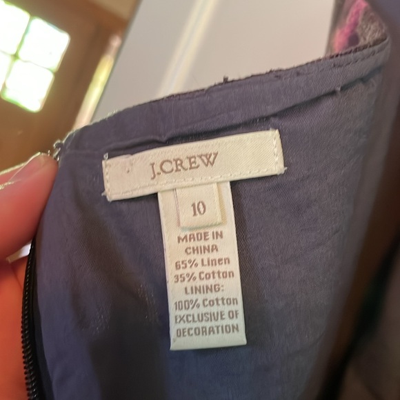 J. CREW PINK BLACK ABSTRACT PRINT LINEN DRESS RAFFIA RIBBON GOLD STUDS size 10 - Picture 5 of 5